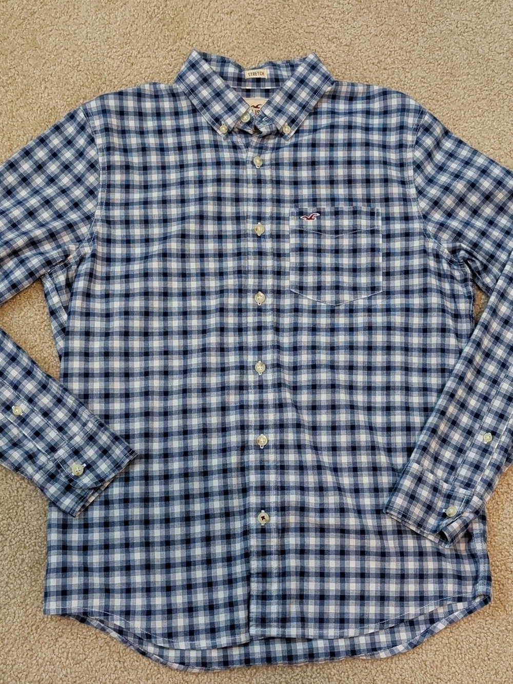 Hollister Blue and White Plaid Button-Down Shirt